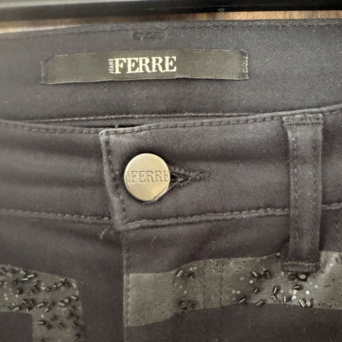 Vintage FERRE Jeans Black Embellished Beaded Straight-Leg Trousers