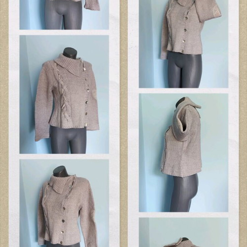 Vintage Italian Sweater used, wool blend, asymmetrical collar