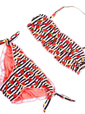 Children's swimsuit striped with watermelons like new