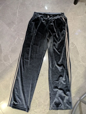 Velvet Pants like new with Side White Stripes Gray