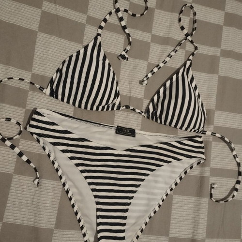 Women's striped black and white bikini medium used