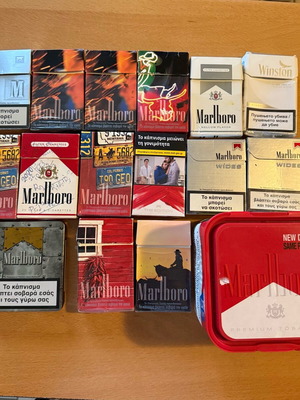 Collectible Marlboro and Winston cigarette packs used, empty