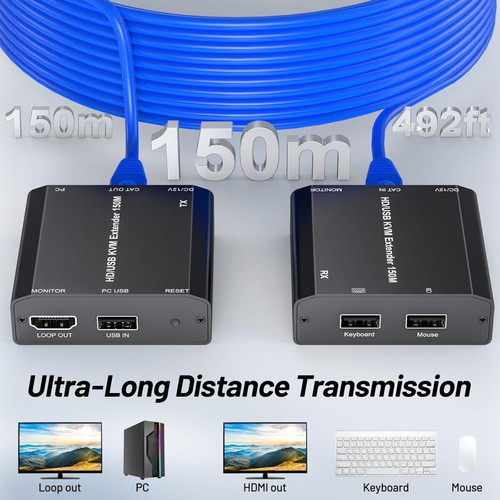 HDMI USB KVM Extender new, HDMI and USB extender up to 150m via CAT6/CAT5e