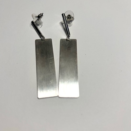 Minimalist brushed steel drop earrings like new, silver tone
