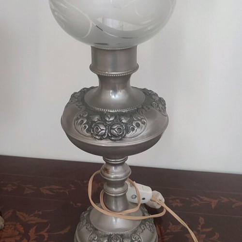 Silver-plated lamp with glass like new, height 50 cm