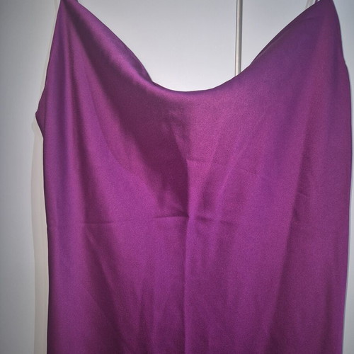 Satin midi dress new, purple with draped chest and leg slit