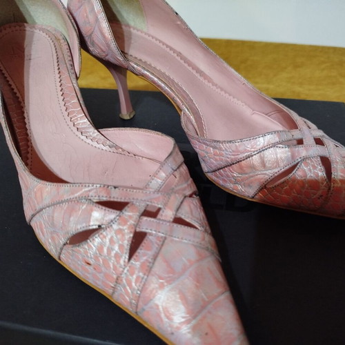 Mortoglou pointed pumps used, pink-silver snake pattern, size 40