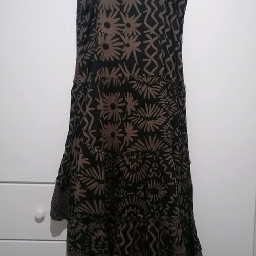 Mia strap dress used brown with black, cotton, size L, asymmetric