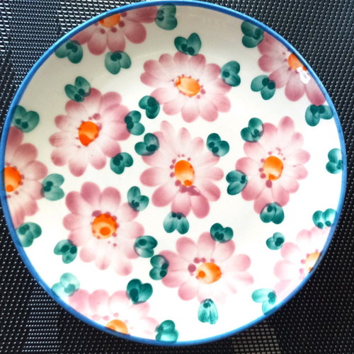 Handmade ceramic mug set Lunatique with hearts and Rice saucer