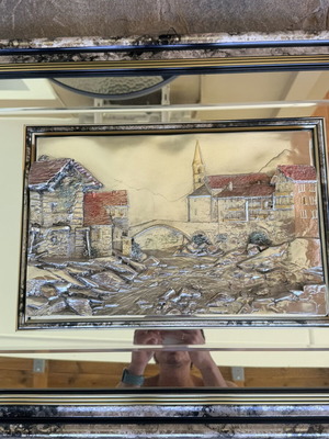 Mirror frame with silver embossed decorative art like new