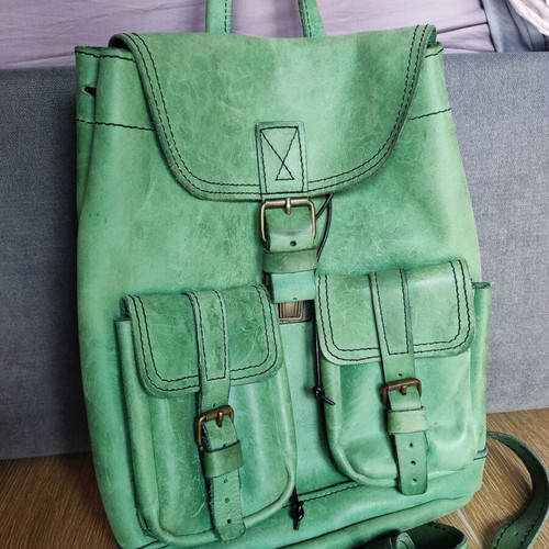 Vintage backpack green genuine leather used