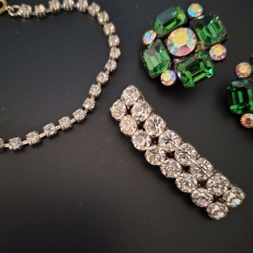 80s jewelry used, brooch, bracelet and earrings with zircon