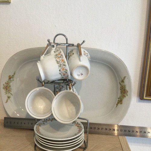 Coffee set with stand like new, metal stand and large platter