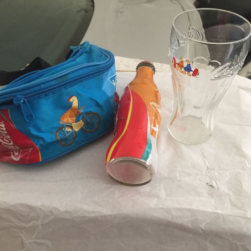 Athens 2004 memorabilia used, waist bag, bottle and glass