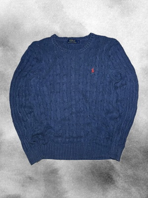 Polo Ralph Lauren cable knit sweater navy blue size L like new