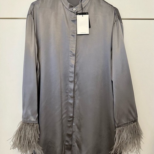 Zara gray satin shirt with feathers new