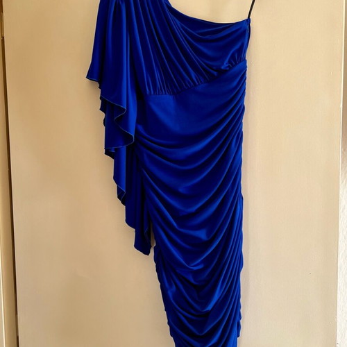 Mitropoulos one-shoulder dress blue electric like new, size M