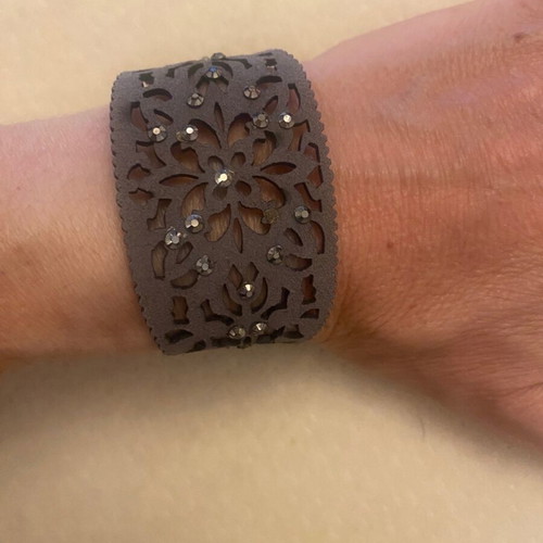 Barbieri bracelet and earrings set like new, suede texture and strass