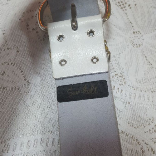 Women's leather belt new, snow white with gold and silver metal buckles