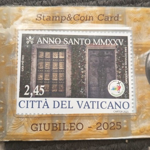 Vatican 50 Cent Coin 2025 with Presentation Card and Stamp, like new