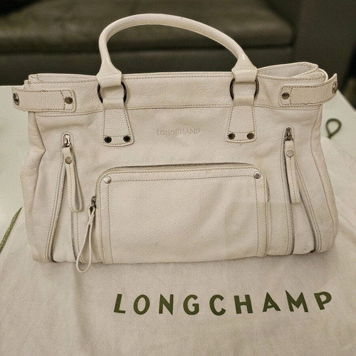 Longchamp leather tote bag used, white color