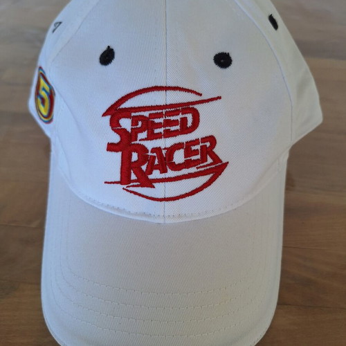 White Speed Racer baseball cap with red logo