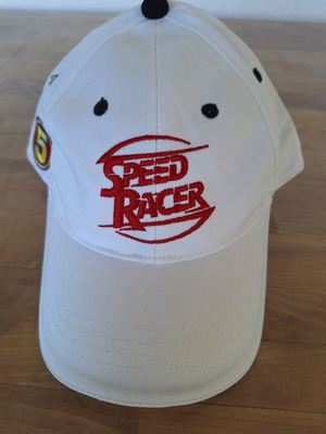 White Speed Racer baseball cap with red logo