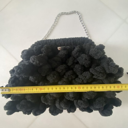 Puffy Pop Corn Handmade Bag Like New, Black, Medium Size