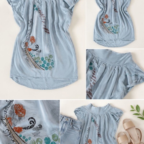 Wide dress made of 100% viscose with handmade embroidery