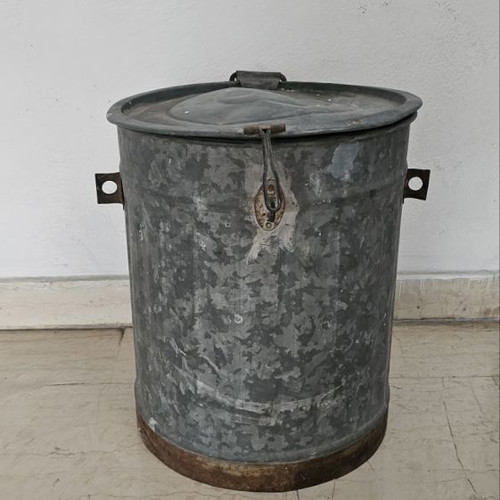 Antique collectible galvanized grain storage bin used