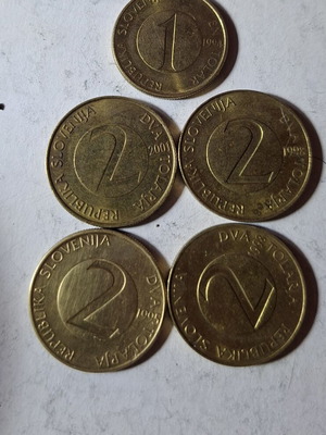 Slovenian coins lot used, 5 pieces