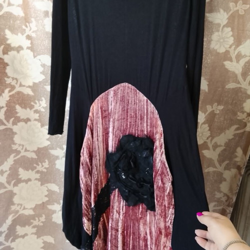 Galanis handmade balloon style dress XXL, black and pink velvet lace
