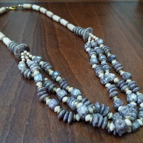 Ethnic necklace used carved bone and wood