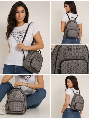 Guess women's backpack like new with gift pouch, black and gray