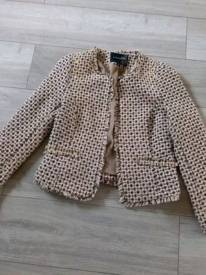 Attentif knitted embossed jacket used, beige with brown details, size M