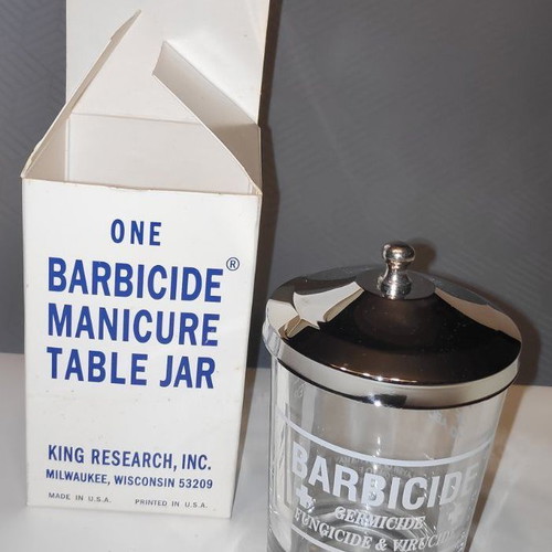 Barbicide glass disinfectant jar 120ml with stainless steel lid new