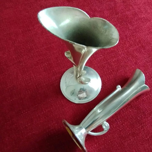 Set of 2 silver-plated decorative vases 10cm used, vintage