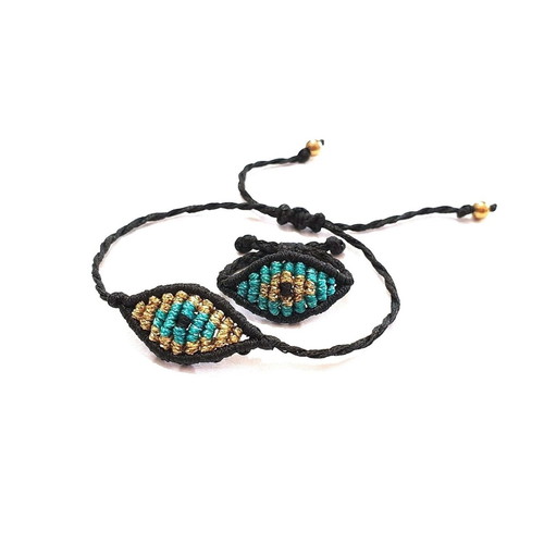 Evil eye bracelet and ring set handmade, new, turquoise and gold