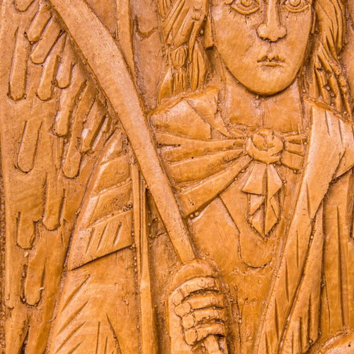 Archangel Michael image made of wax, mastic and incense