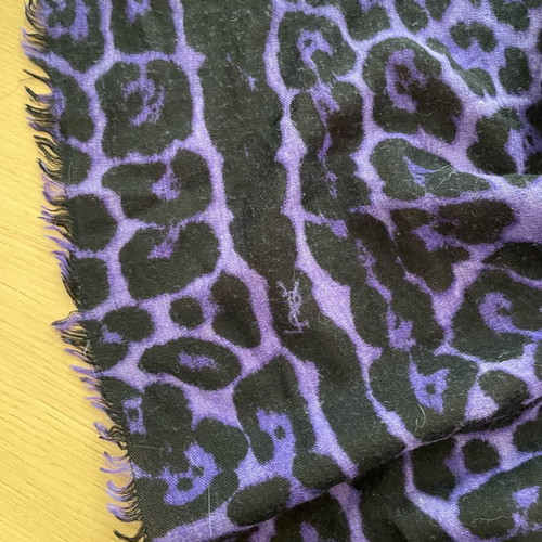 Yves Saint Laurent scarf used, vintage wool cashmere, purple and black leopard