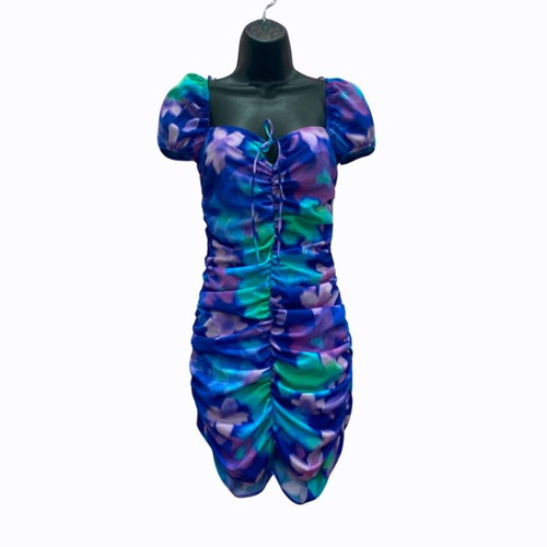 Bershka knee-length elastic dress, blue multicolor