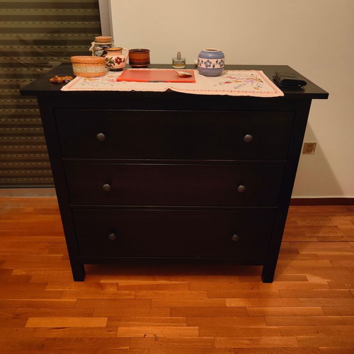 Chest of drawers used, black color with three drawers