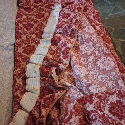 Set of 2 heavy damask curtains used, brick red