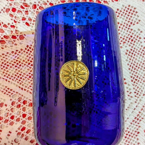 Vintage Handmade Cobalt Blue Vase with Vergina Star, Art Glass