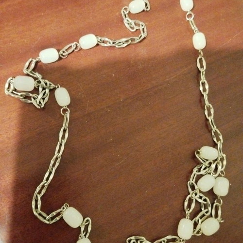 Long necklace chain like new with white pearly beads