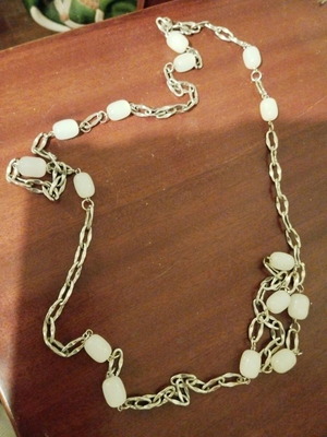 Long necklace chain like new with white pearly beads