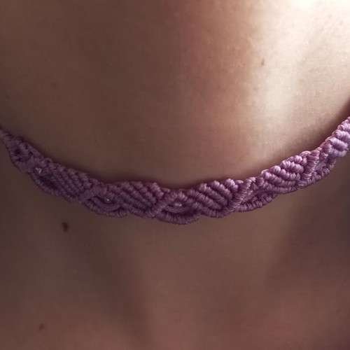 Handmade purple macrame choker necklace with subtle beads new