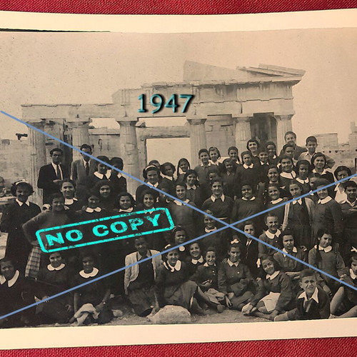 Vintage 1947 school group photo at Acropolis Propylaea