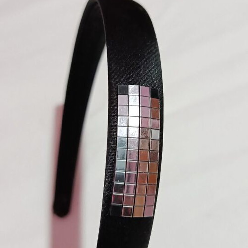 Set of 2 black satin hairbands with bow and shiny tiles, like new