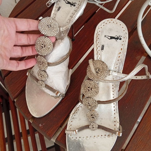 Silver sandals size 40 used, leather insole
